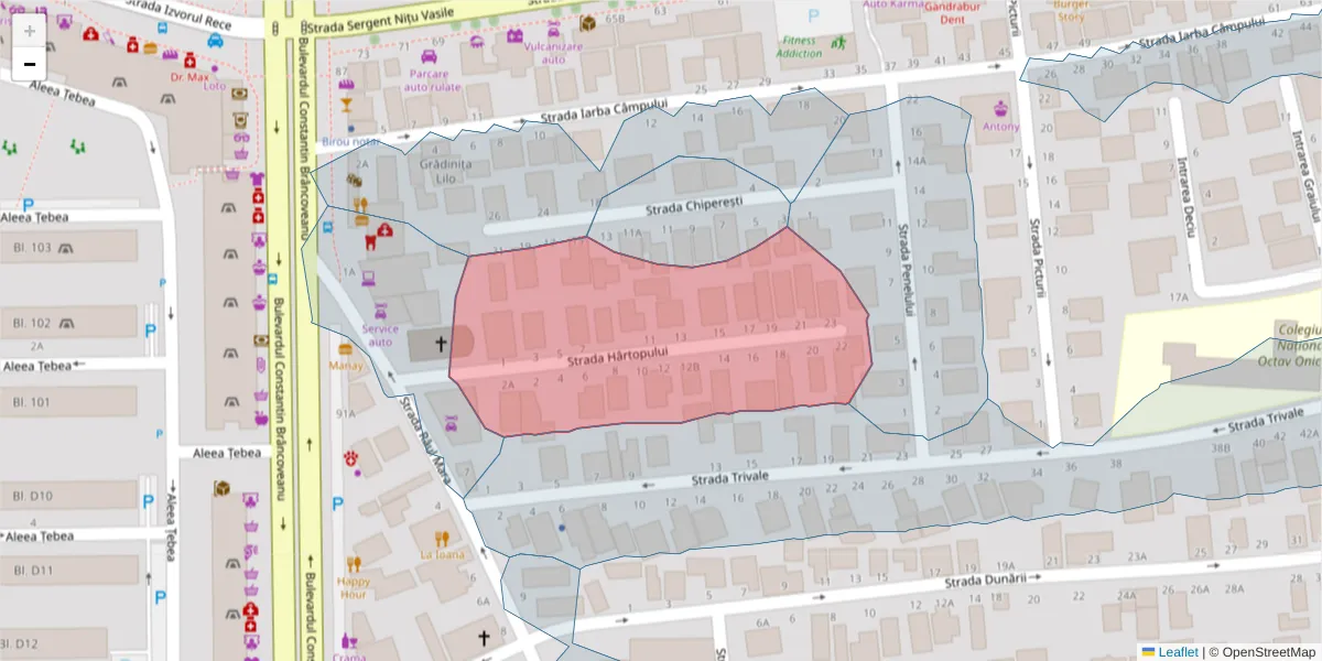 Hartă a codului poștal  și a codurilor poștale învecinate