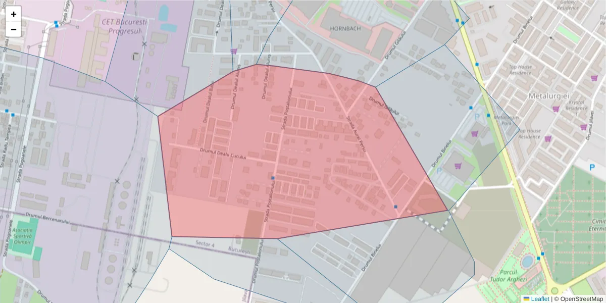 Hartă a codului poștal  și a codurilor poștale învecinate