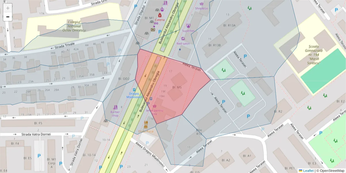 Hartă a codului poștal  și a codurilor poștale învecinate