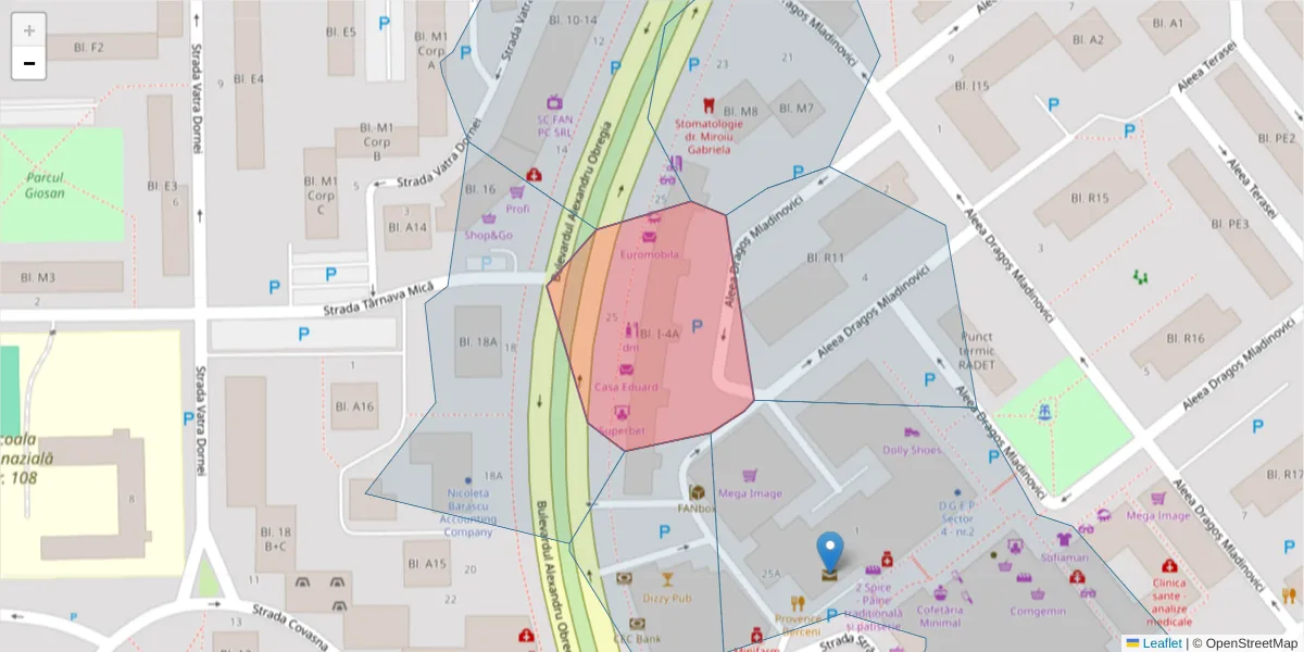 Hartă a codului poștal  și a codurilor poștale învecinate