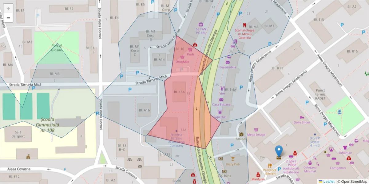Hartă a codului poștal  și a codurilor poștale învecinate