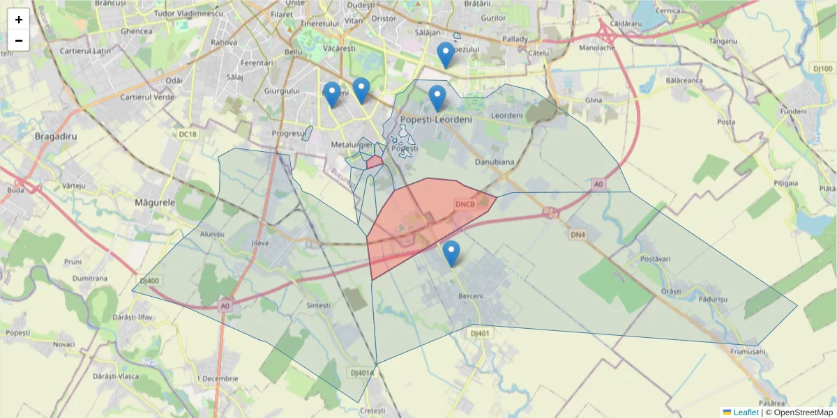 Hartă a codului poștal  și a codurilor poștale învecinate