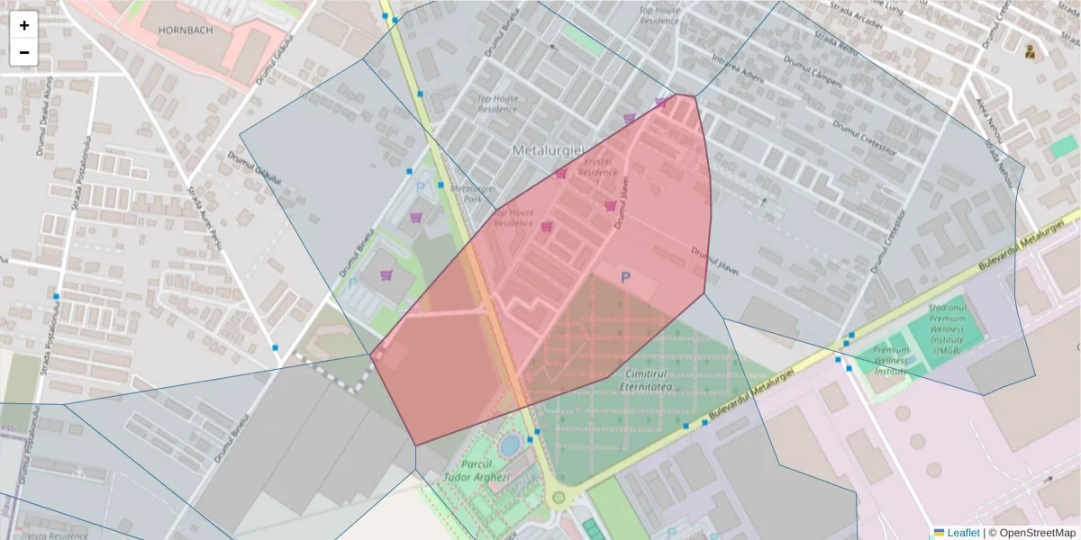 Hartă a codului poștal  și a codurilor poștale învecinate