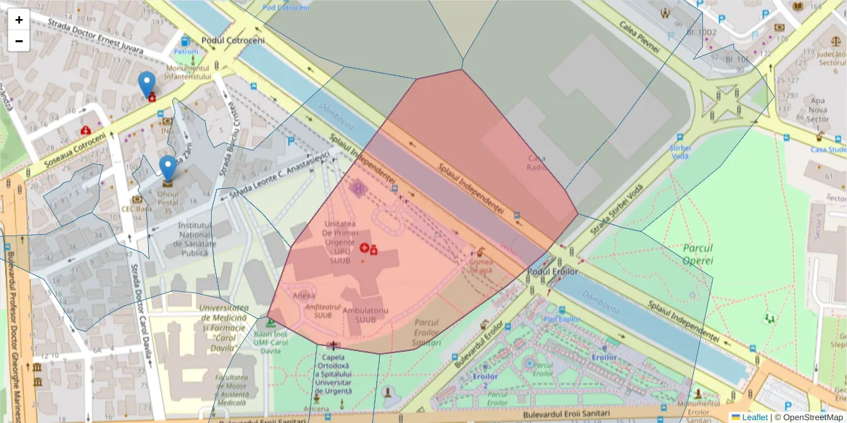 Hartă a codului poștal  și a codurilor poștale învecinate