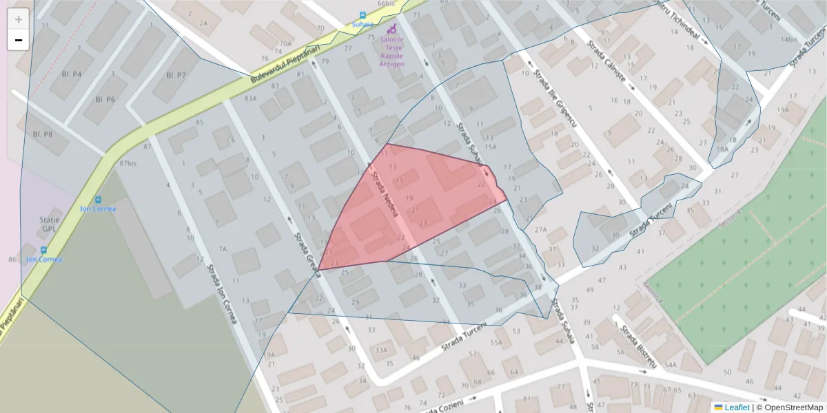 Hartă a codului poștal  și a codurilor poștale învecinate