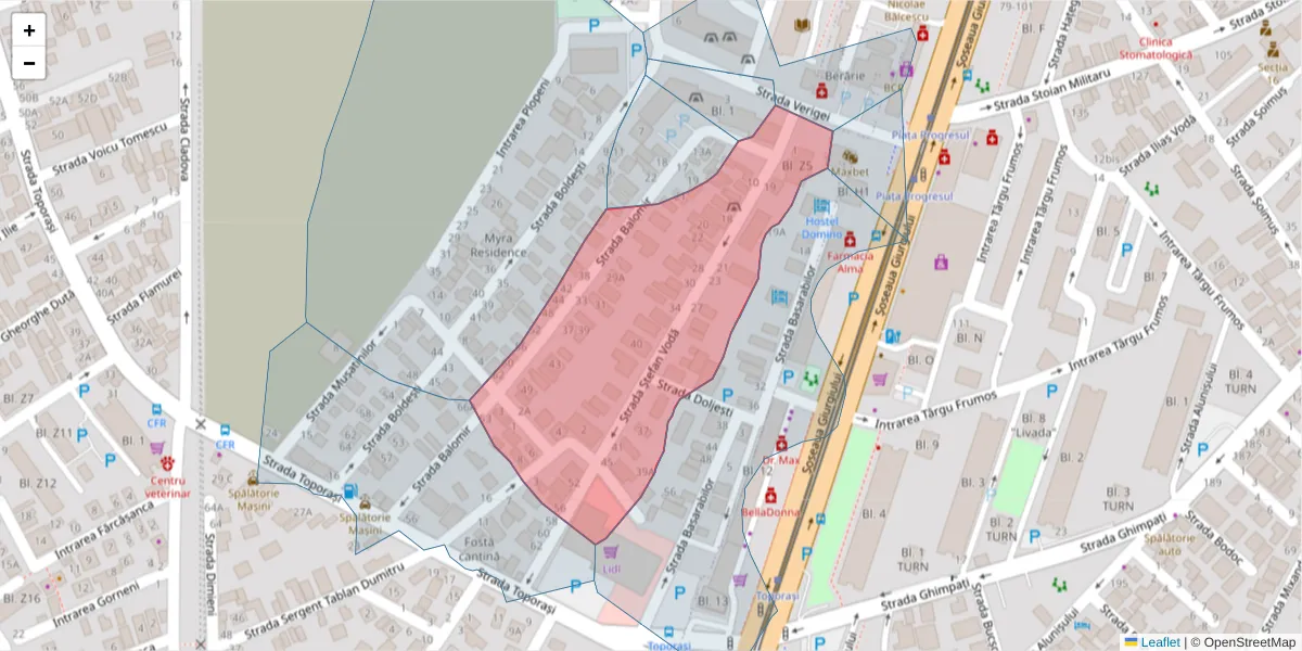 Hartă a codului poștal  și a codurilor poștale învecinate