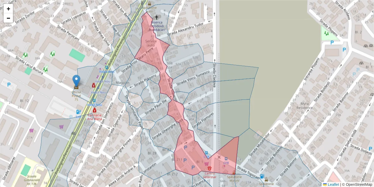 Hartă a codului poștal  și a codurilor poștale învecinate