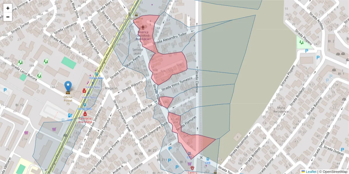 Hartă a codului poștal  și a codurilor poștale învecinate