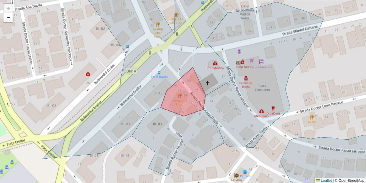 Hartă a codului poștal  și a codurilor poștale învecinate