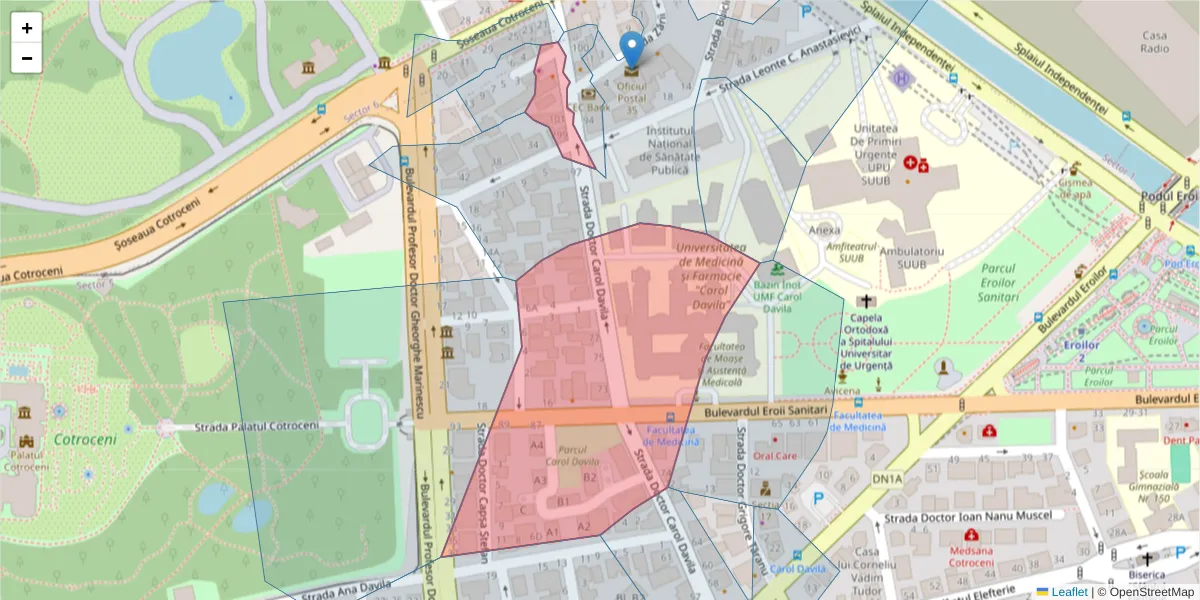 Hartă a codului poștal  și a codurilor poștale învecinate