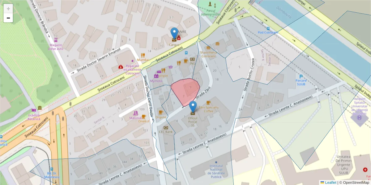 Hartă a codului poștal  și a codurilor poștale învecinate