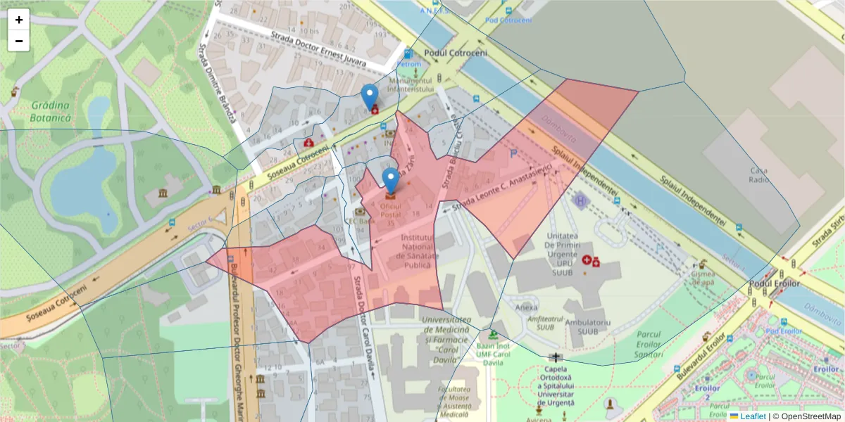 Hartă a codului poștal  și a codurilor poștale învecinate