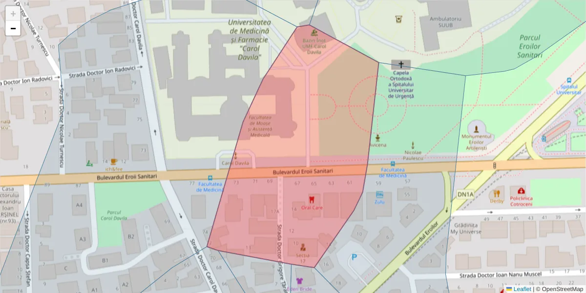 Hartă a codului poștal  și a codurilor poștale învecinate