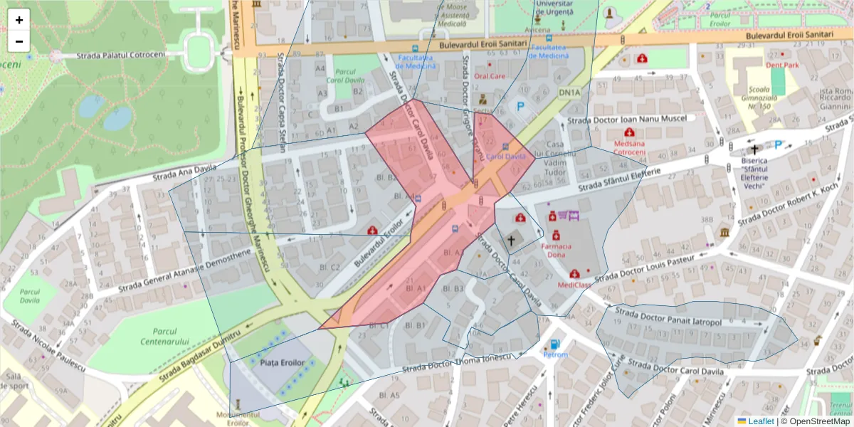 Hartă a codului poștal  și a codurilor poștale învecinate