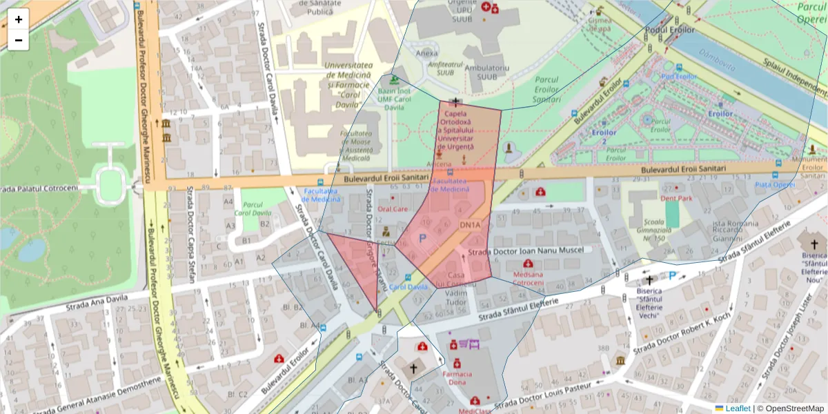 Hartă a codului poștal  și a codurilor poștale învecinate