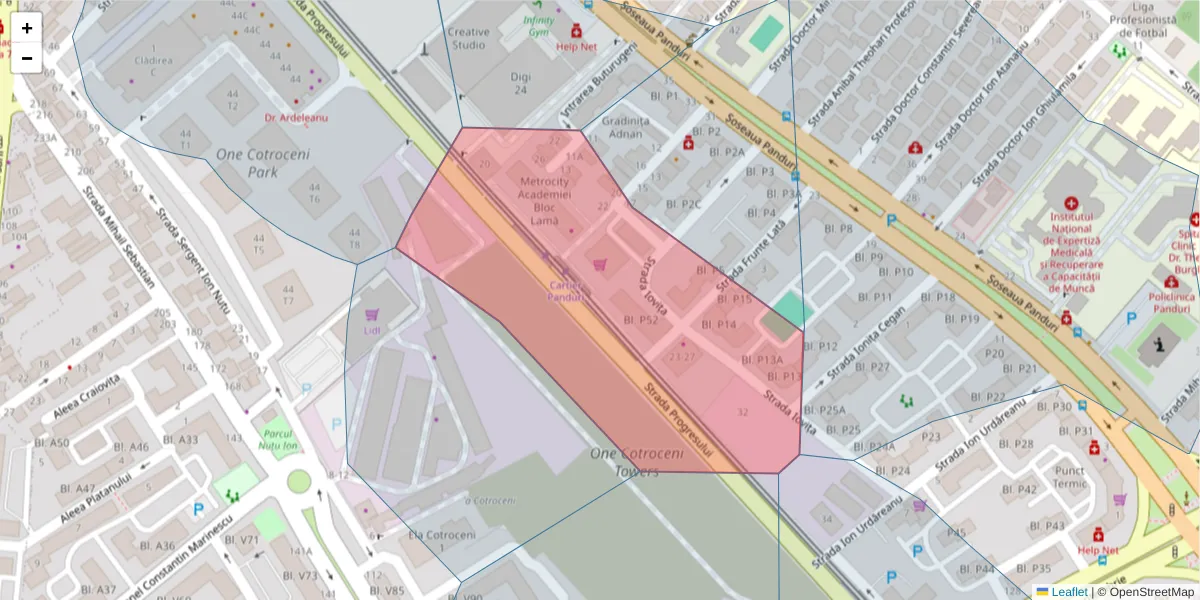Hartă a codului poștal  și a codurilor poștale învecinate