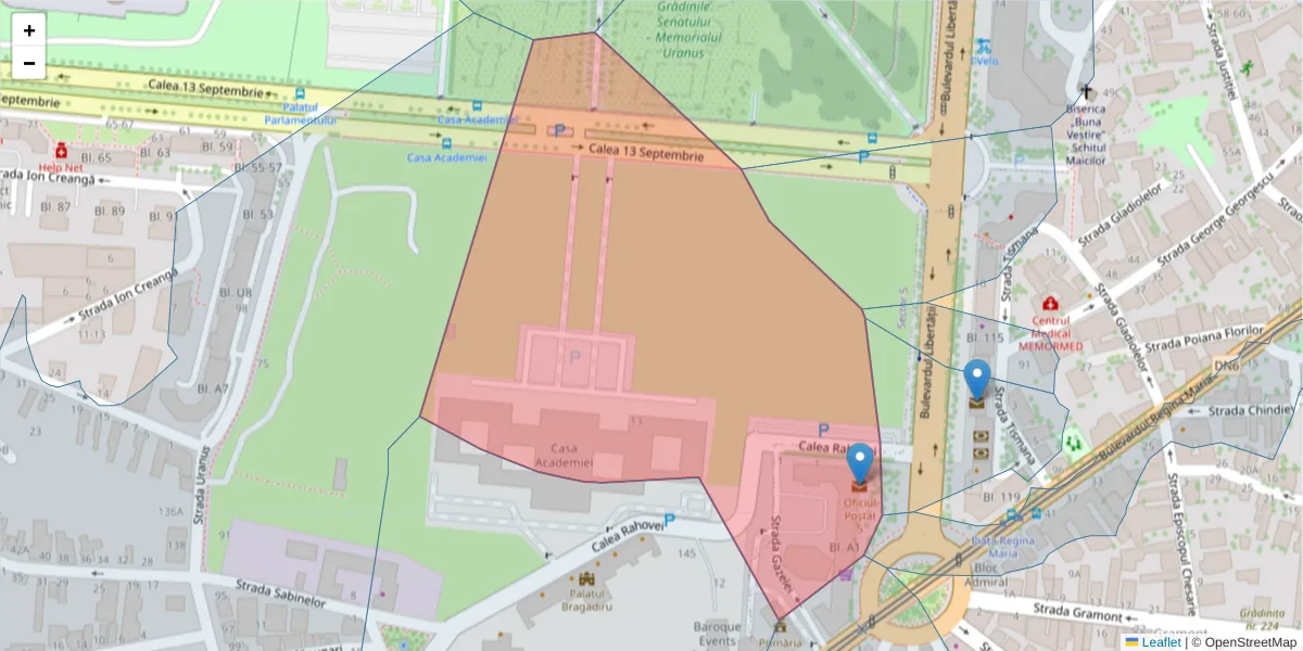 Hartă a codului poștal  și a codurilor poștale învecinate