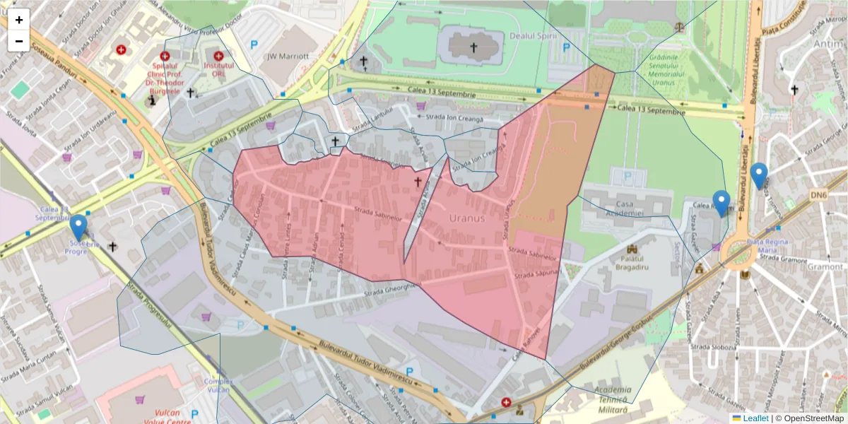 Hartă a codului poștal  și a codurilor poștale învecinate