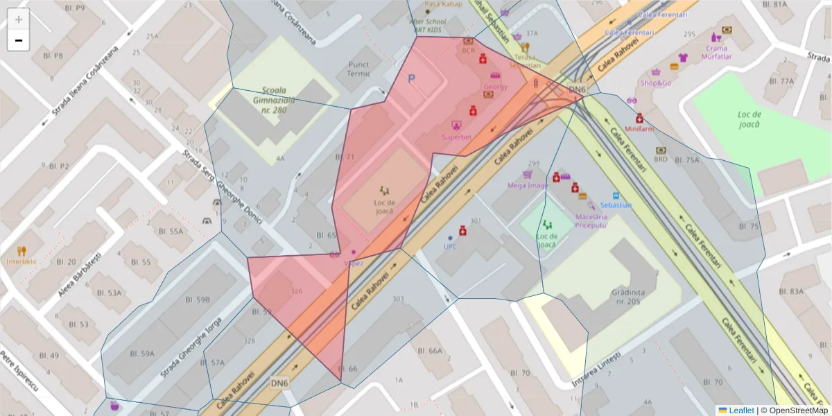 Hartă a codului poștal  și a codurilor poștale învecinate