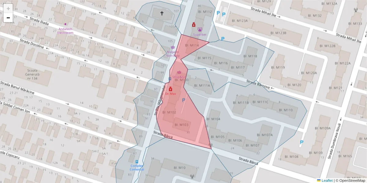 Hartă a codului poștal  și a codurilor poștale învecinate