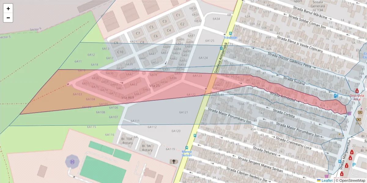 Hartă a codului poștal  și a codurilor poștale învecinate