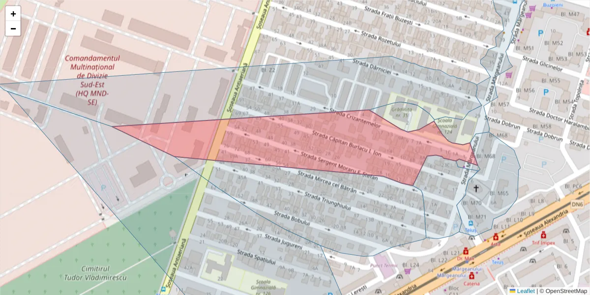 Hartă a codului poștal  și a codurilor poștale învecinate