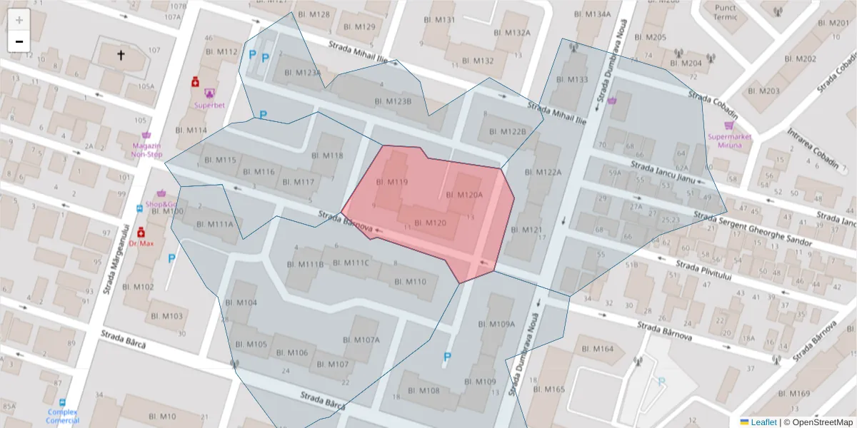 Hartă a codului poștal  și a codurilor poștale învecinate