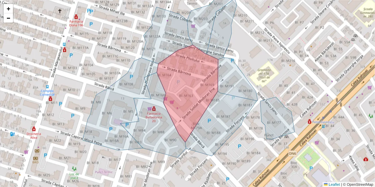 Hartă a codului poștal  și a codurilor poștale învecinate