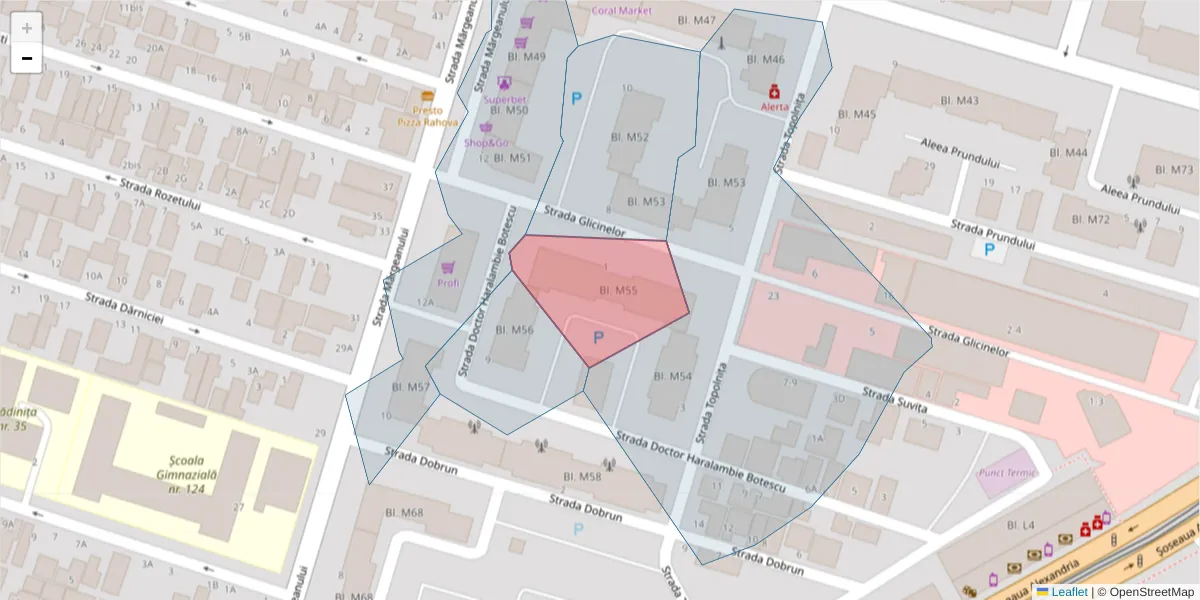 Hartă a codului poștal  și a codurilor poștale învecinate
