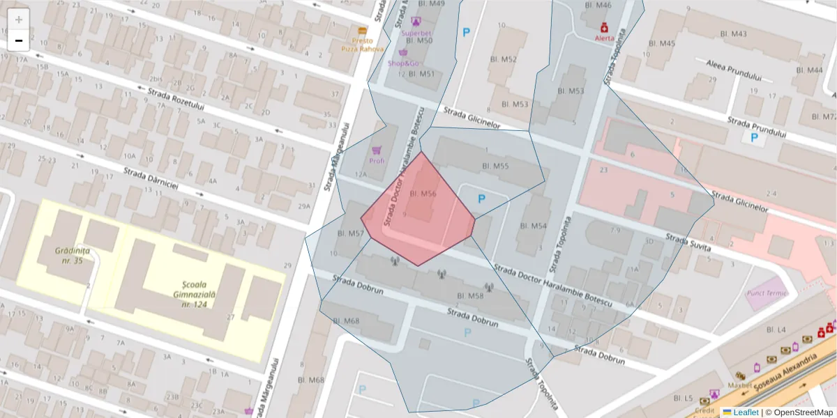 Hartă a codului poștal  și a codurilor poștale învecinate