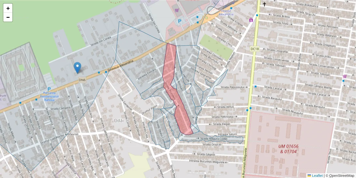 Hartă a codului poștal  și a codurilor poștale învecinate