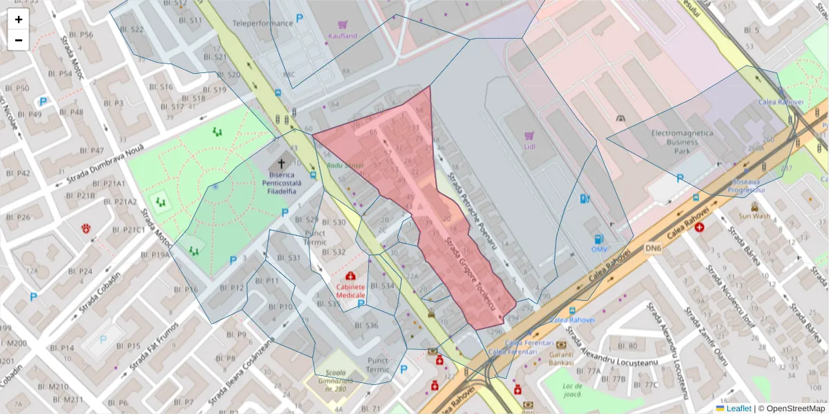 Hartă a codului poștal  și a codurilor poștale învecinate