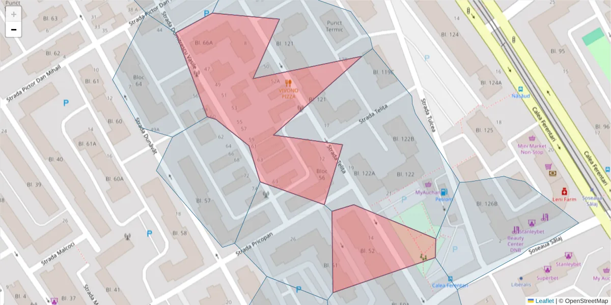 Hartă a codului poștal  și a codurilor poștale învecinate