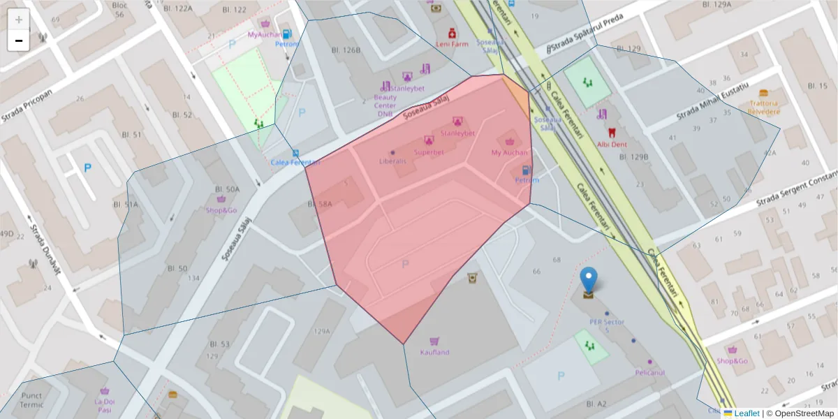 Hartă a codului poștal  și a codurilor poștale învecinate