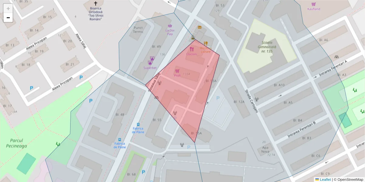 Hartă a codului poștal  și a codurilor poștale învecinate