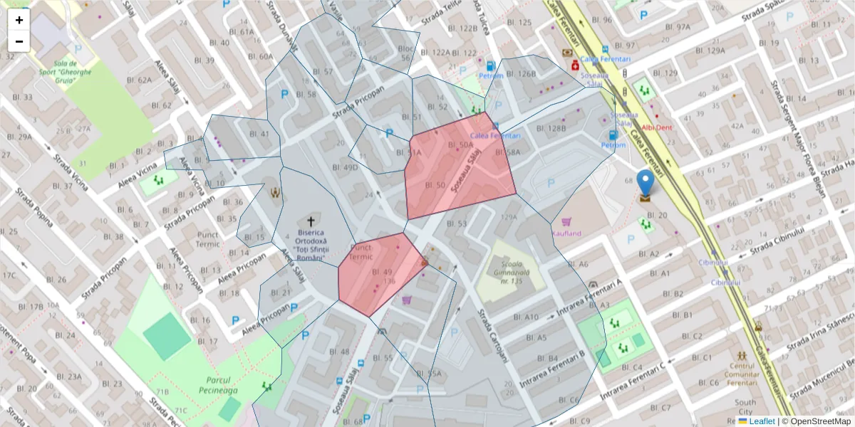 Hartă a codului poștal  și a codurilor poștale învecinate