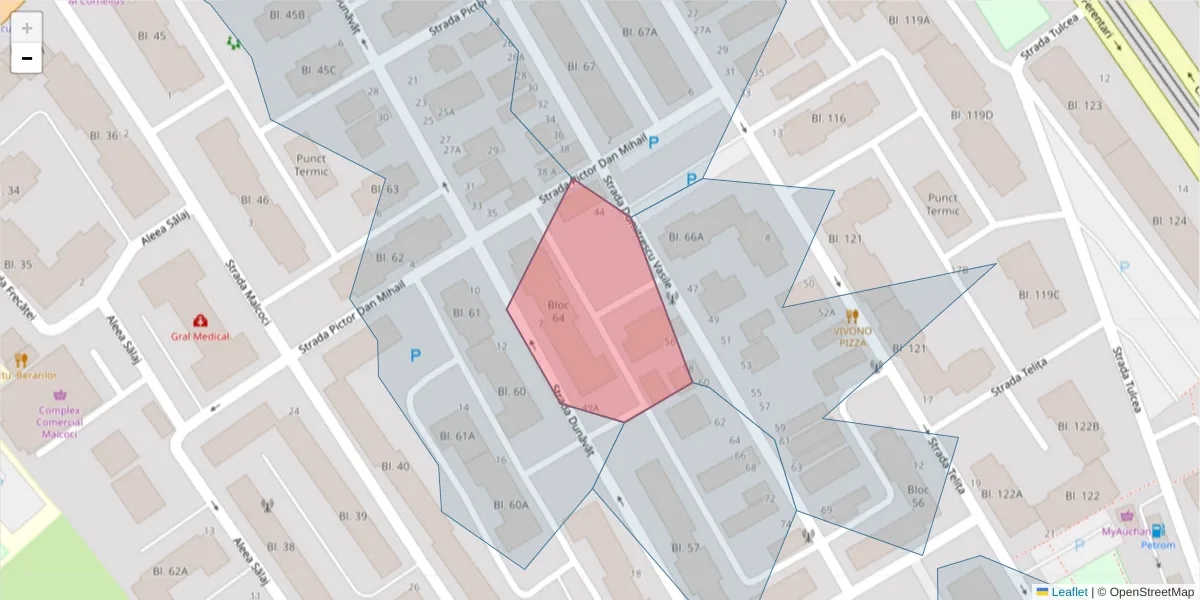 Hartă a codului poștal  și a codurilor poștale învecinate