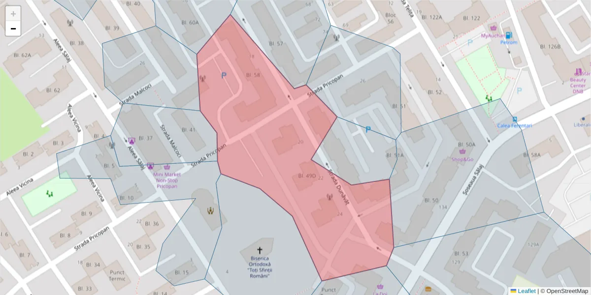 Hartă a codului poștal  și a codurilor poștale învecinate