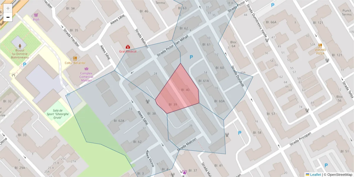 Hartă a codului poștal  și a codurilor poștale învecinate