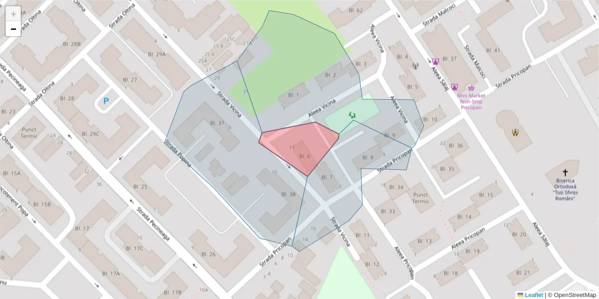 Hartă a codului poștal  și a codurilor poștale învecinate