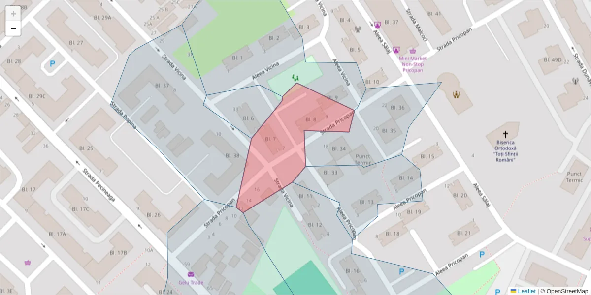 Hartă a codului poștal  și a codurilor poștale învecinate