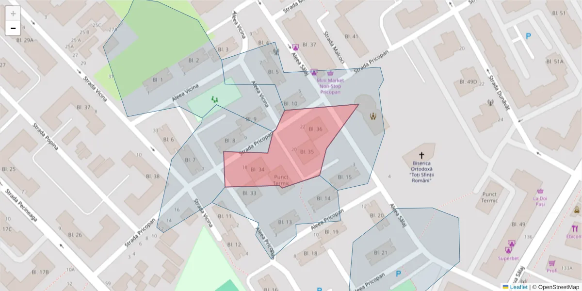 Hartă a codului poștal  și a codurilor poștale învecinate