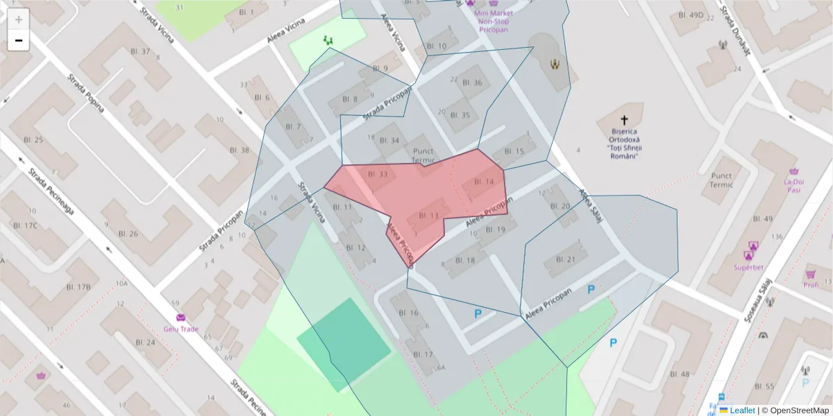 Hartă a codului poștal  și a codurilor poștale învecinate