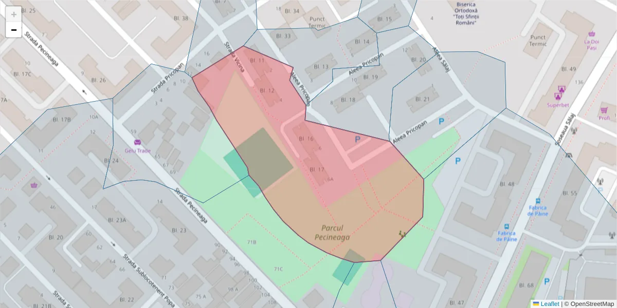 Hartă a codului poștal  și a codurilor poștale învecinate