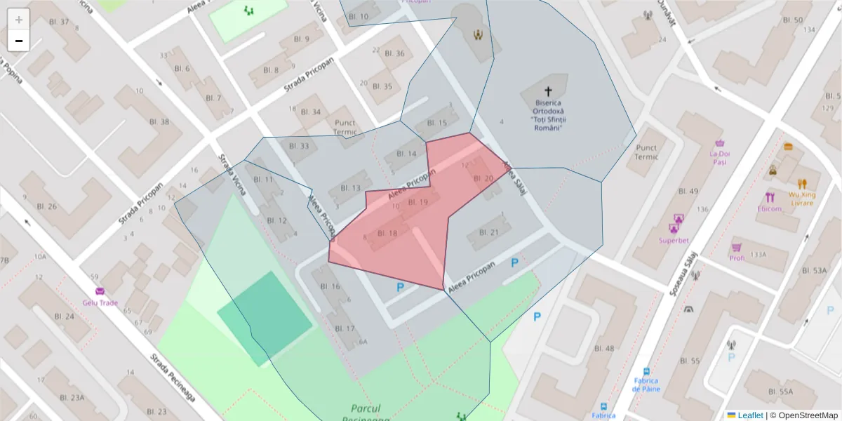 Hartă a codului poștal  și a codurilor poștale învecinate