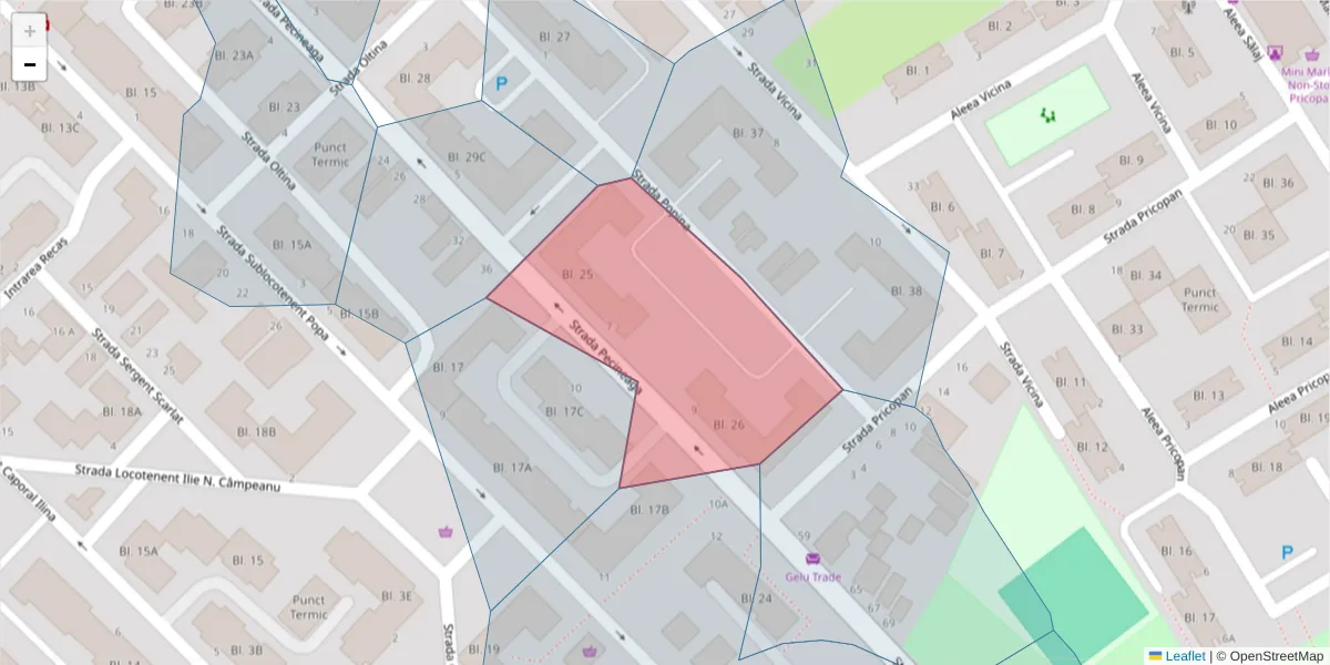 Hartă a codului poștal  și a codurilor poștale învecinate