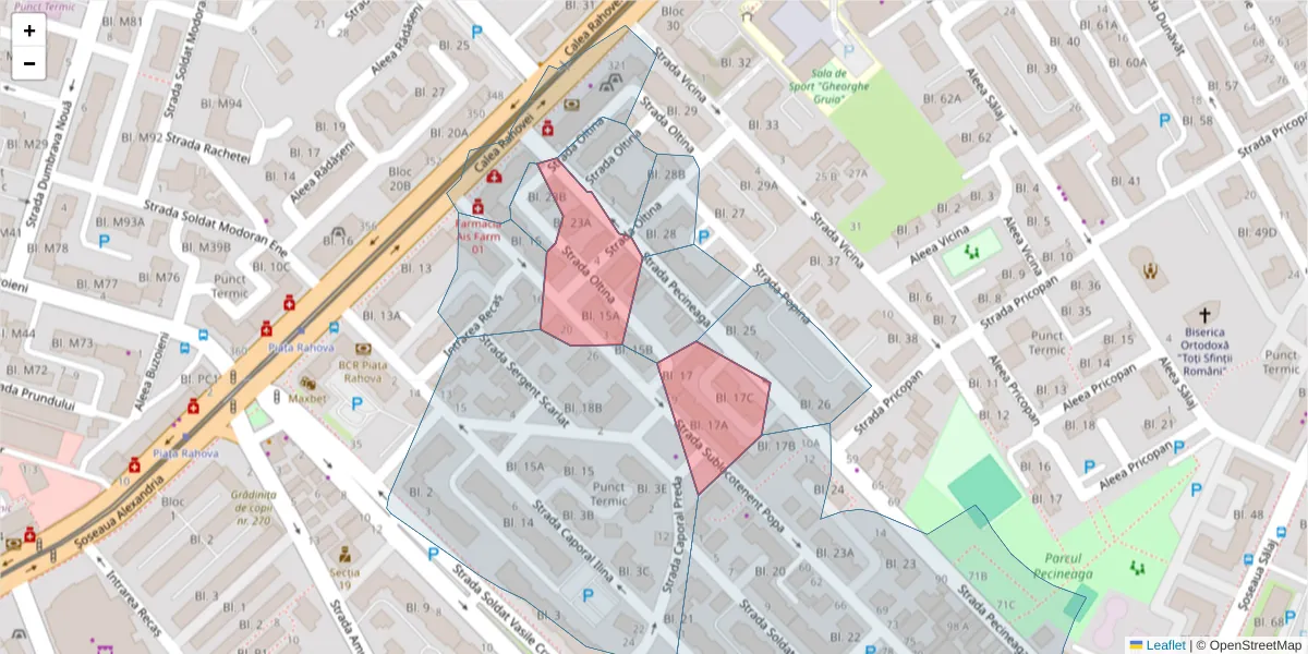 Hartă a codului poștal  și a codurilor poștale învecinate