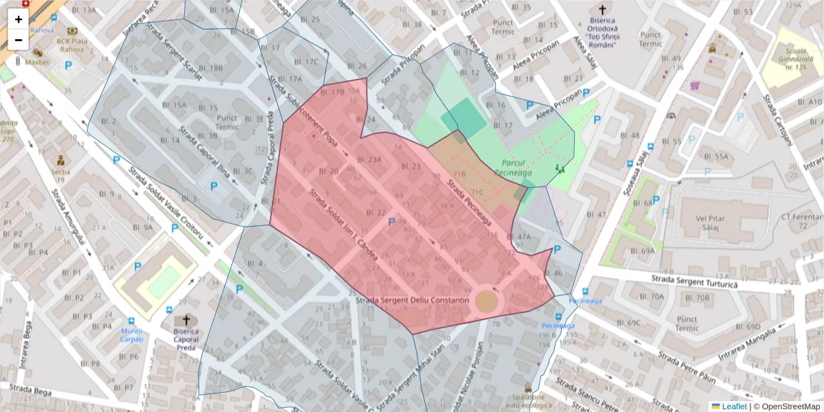 Hartă a codului poștal  și a codurilor poștale învecinate