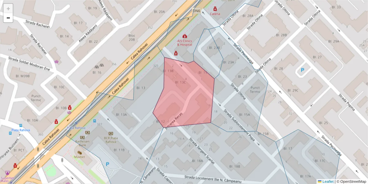 Hartă a codului poștal  și a codurilor poștale învecinate