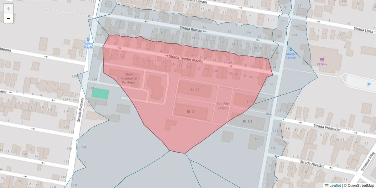 Hartă a codului poștal  și a codurilor poștale învecinate